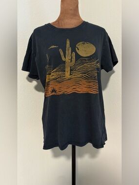Mighty Fine Black Women’s Cactus Graphic Tee with Gold & Rust Print